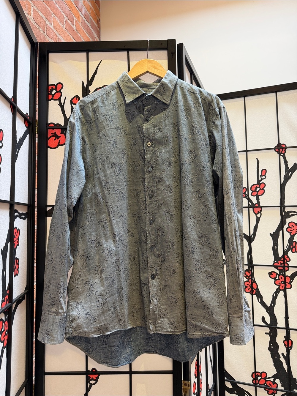 Etro Blue/Grey Paisley Long Sleeve Dress Shirt